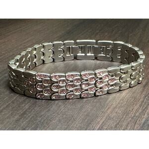 Paul Jardin Silver Bracelet With Sparkling Pink Rhinestones